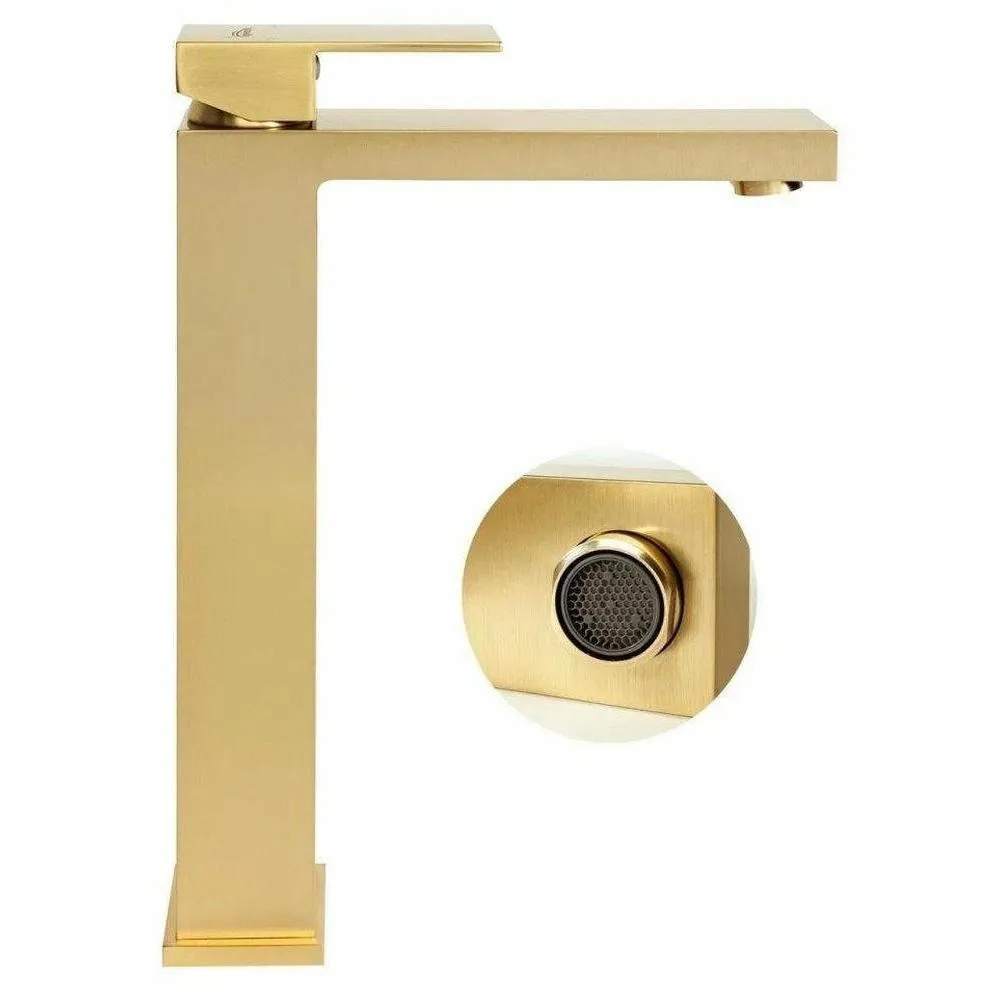 Смеситель для раковины высокий Hansberge H2070MG, матовое золото