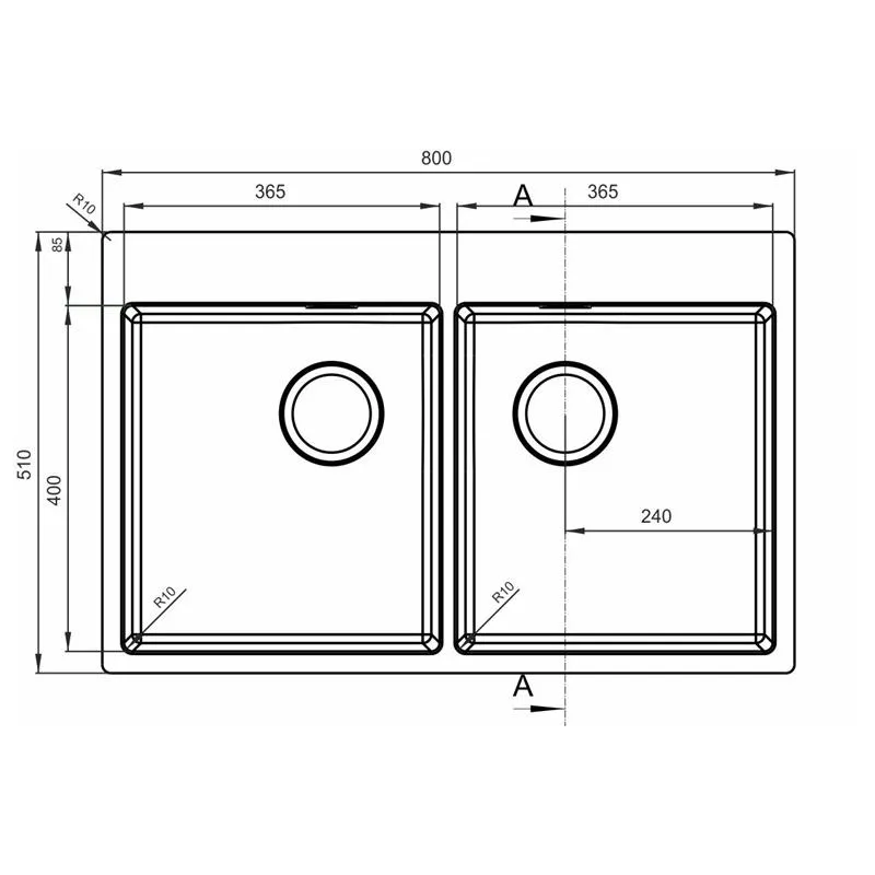 Кухонная мойка Florentina ЛОГИКА-НМ LHM.800.510.B.20.S.10, нержавеющая сталь