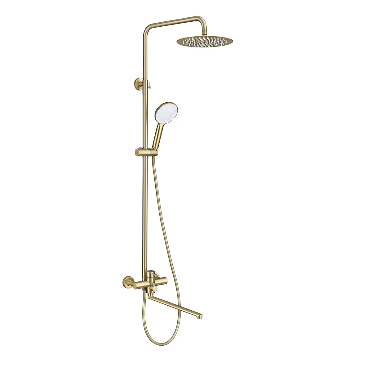 Душевая система Prohanss для ванны и душа с тропическим душем поворотный излив 35 см, золотой сатин (P31.24.03)