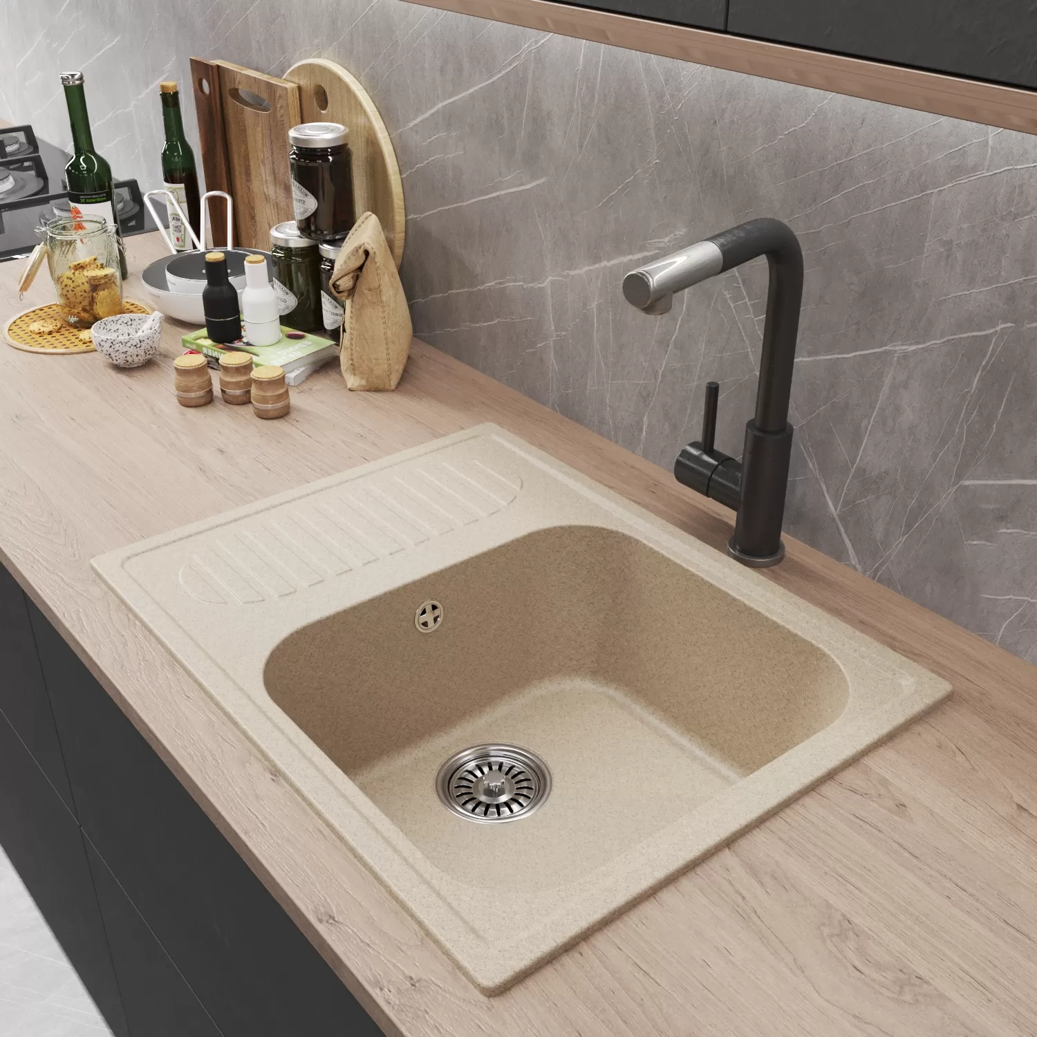 Мойка MIXLINE ML-GM18 с крылом  бежевая (328) 640*490*190мм NEW (551973)