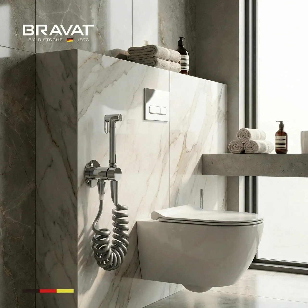 Гигиенический душ со смесителем с пружинным шлангом BRAVAT (D9190CP-SW)