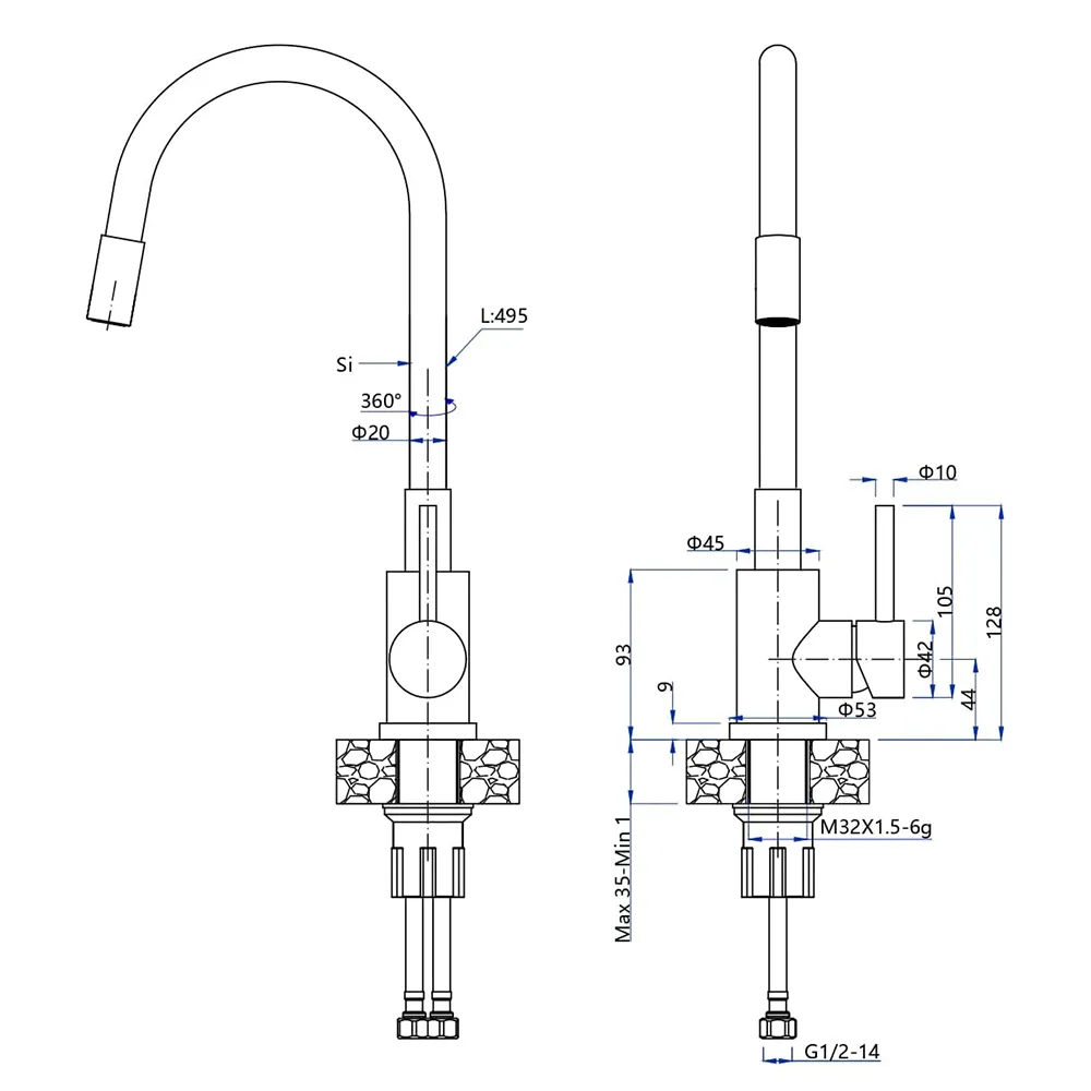Смеситель для кухни с гибким изливом GranFest 5433, черный