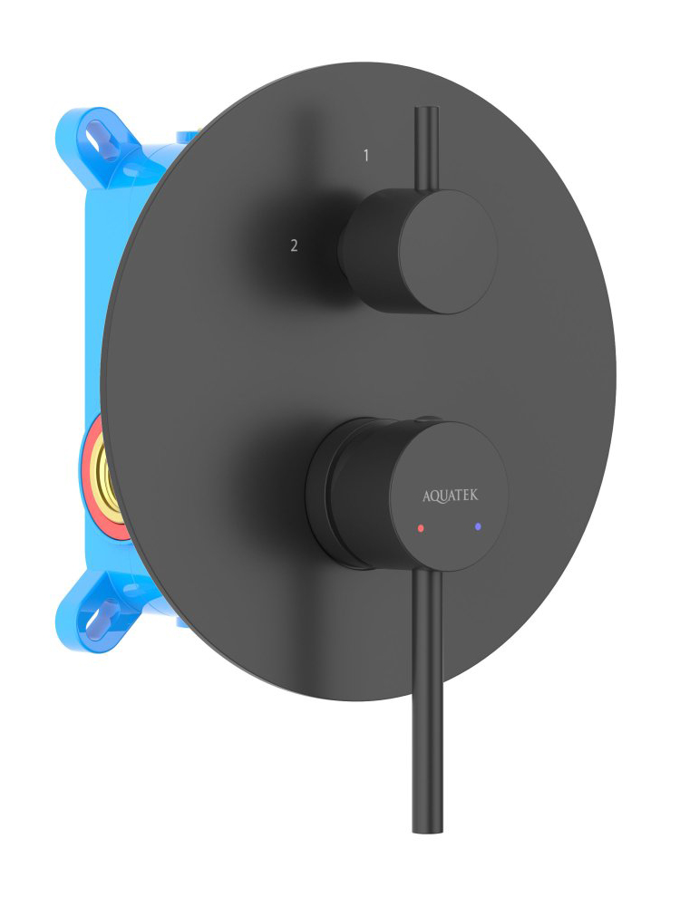 Смеситель для ванны AQUATEK ЕВРОПА, 2 режима, внешняя и скрытая часть, матовый черный AQ1346MB