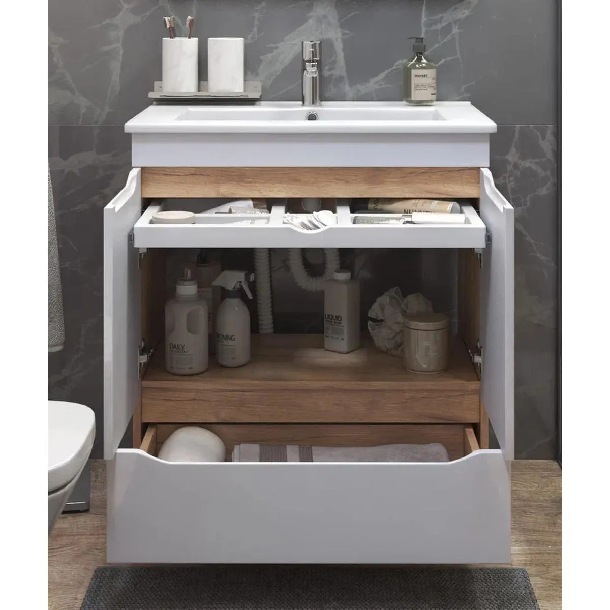 Тумба с раковиной напольная VIGO Grani tn.GRI.OSK.75.2D.1Y дуб золотой, 75 см