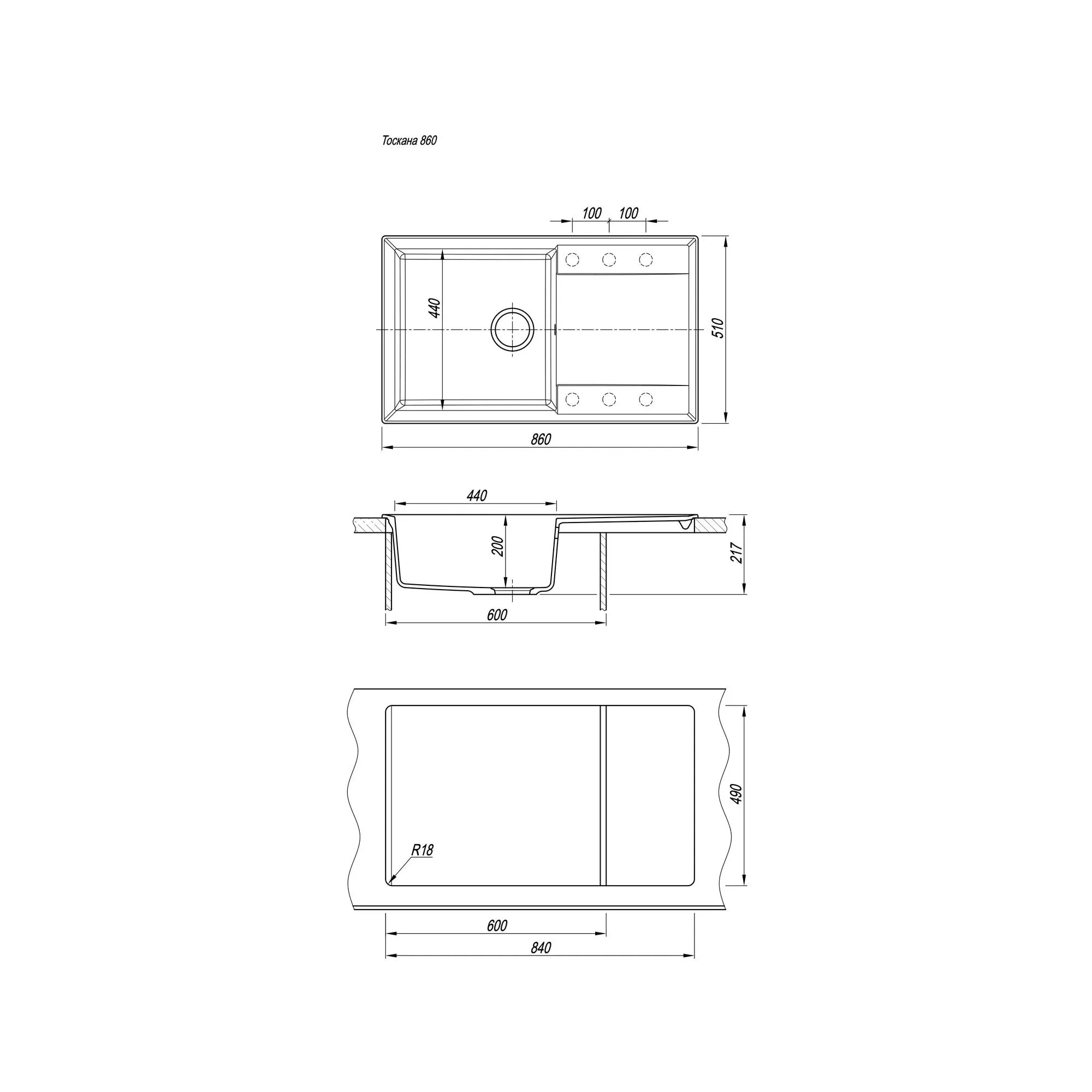 Кухонная мойка Florentina ТОСКАНА 17.050.D0860.302, антрацит