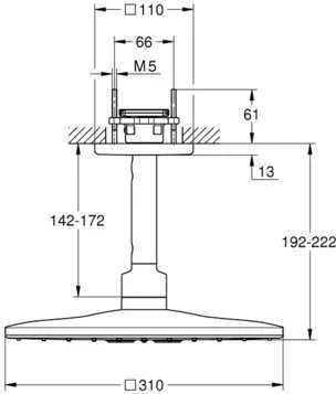 Верхний душ Grohe Rainshower 310 SmartActive Cube с душевым кронштейном 142 мм, 2 режима струи, хром 26481000