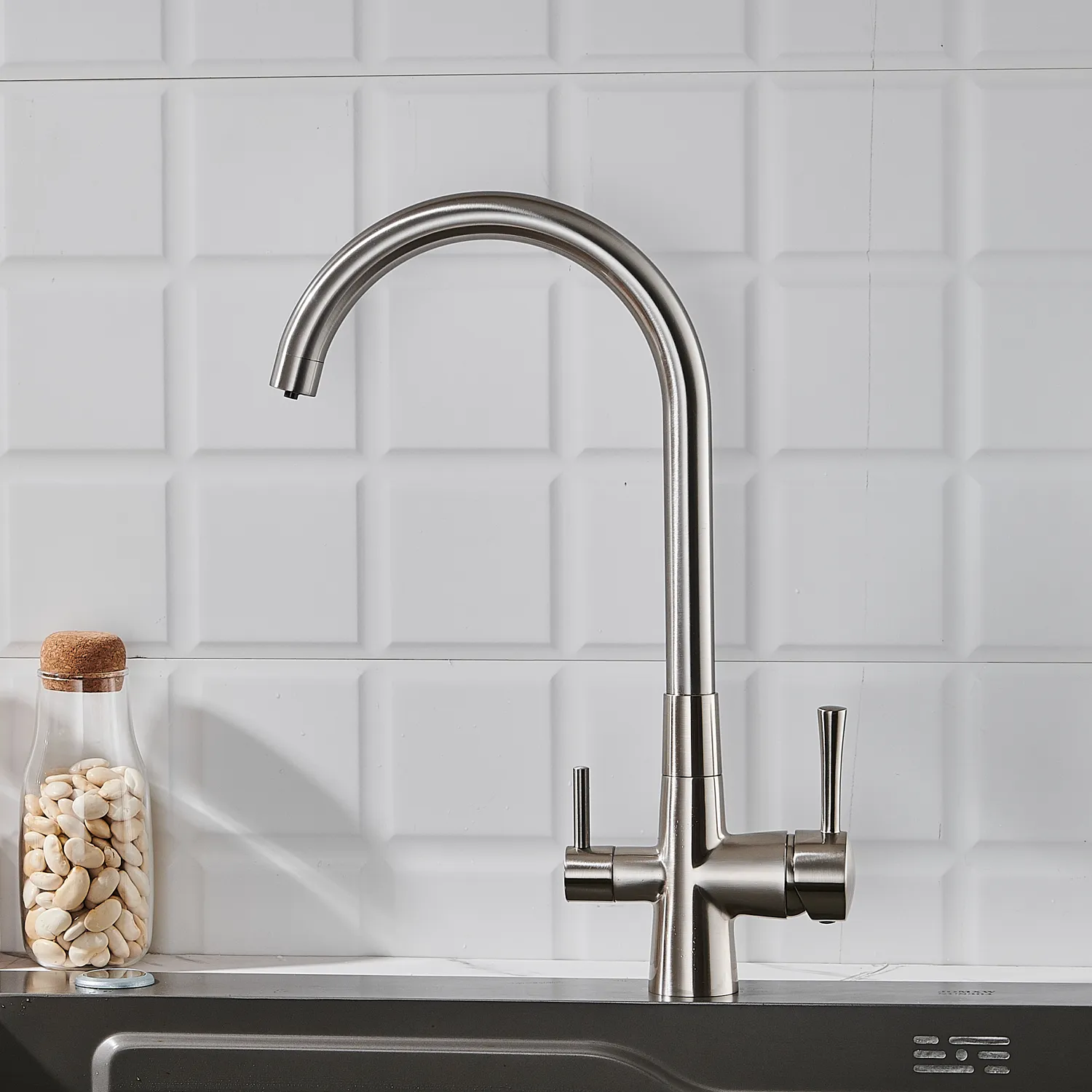 Смеситель для кухни с подключением фильтра Shevanik S428L, сатин