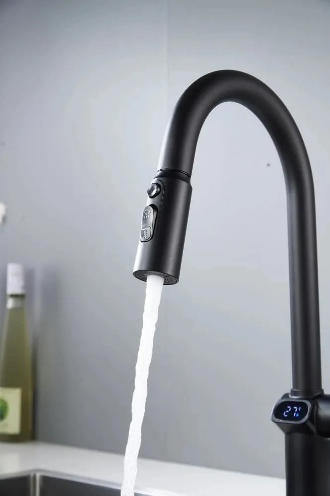 Смеситель для кухни с индикатором температуры Knotlor KN-100/BL, черный