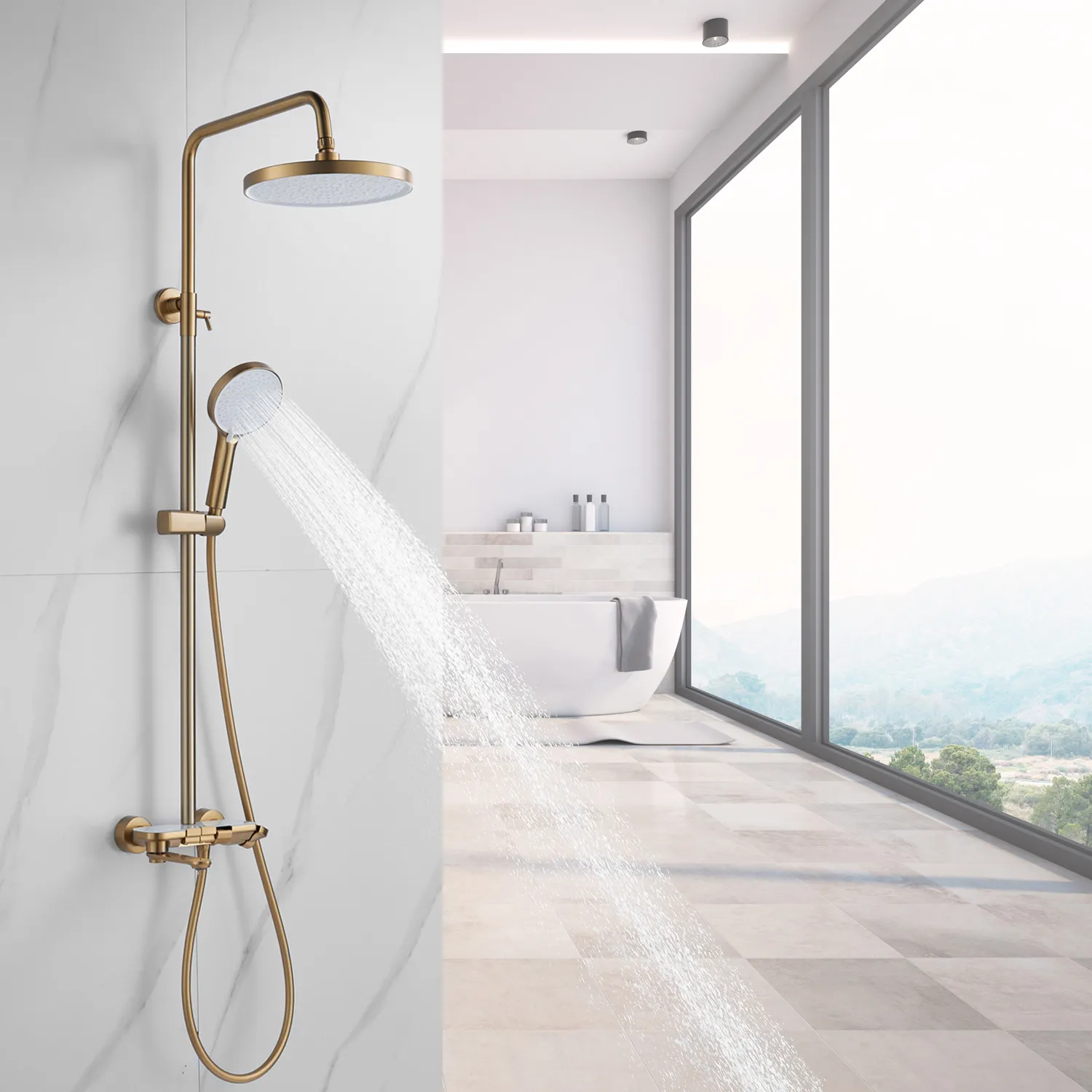 Душевая система Shevanik S4726G, золотой сатин