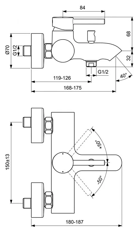 Смеситель для ванны Ideal Standard Ceraline BC199U4 черный хром