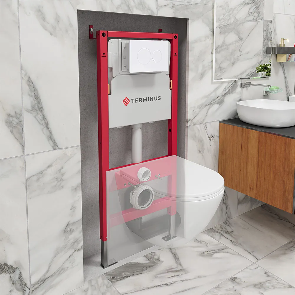 Пневматическая система инсталляции для подвесного унитаза 4 в 1 Terminus, с клавишей