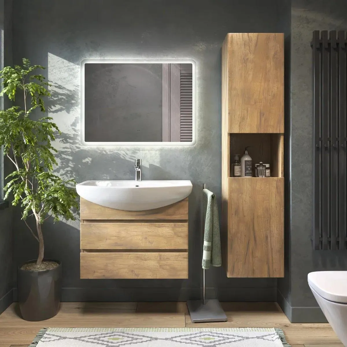 Тумба с раковиной подвесная VIGO Wing tp.WIN.BAL.70.2Y дуб золотой, 70 см