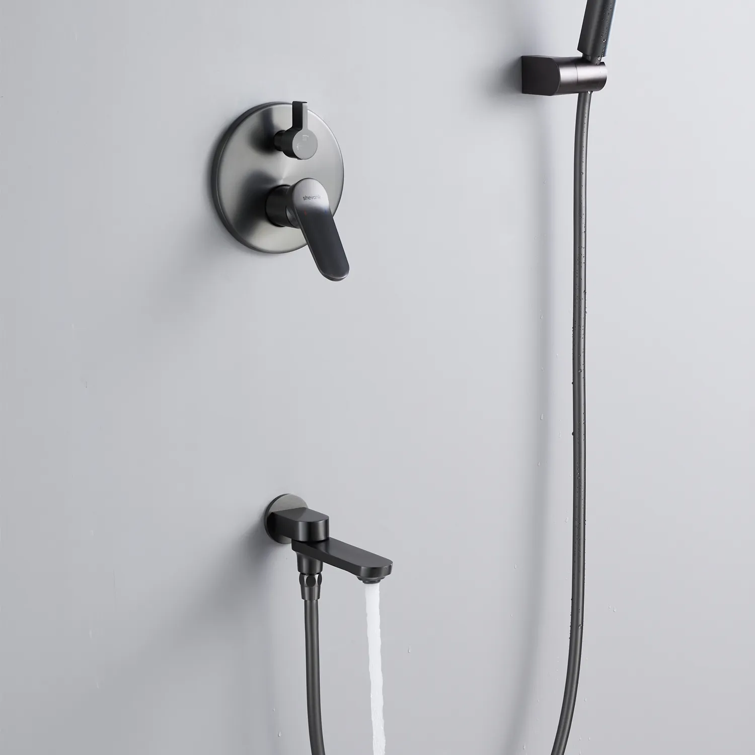Душевая система встраиваемая Shevanik S4335T, оружейная сталь