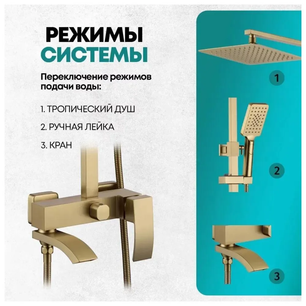 Душевая система Grocenberg GB7007-1MG, матовое золото