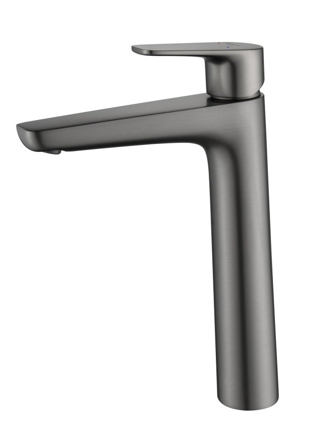 AQ1104BGM БЕТТА смеситель для раковины высокий 230, без донного клапана, шлиф. черный хром