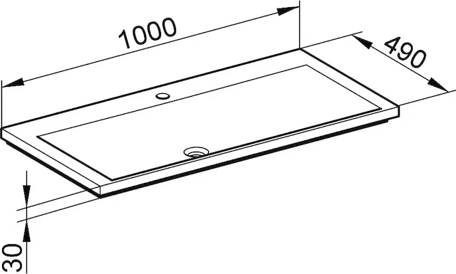 34071311001 ROYAL REFLEX Умывальник из минерального литья 1000x490х30, для смесителей на 1 отверстие, с системой слива-перелива CLOU