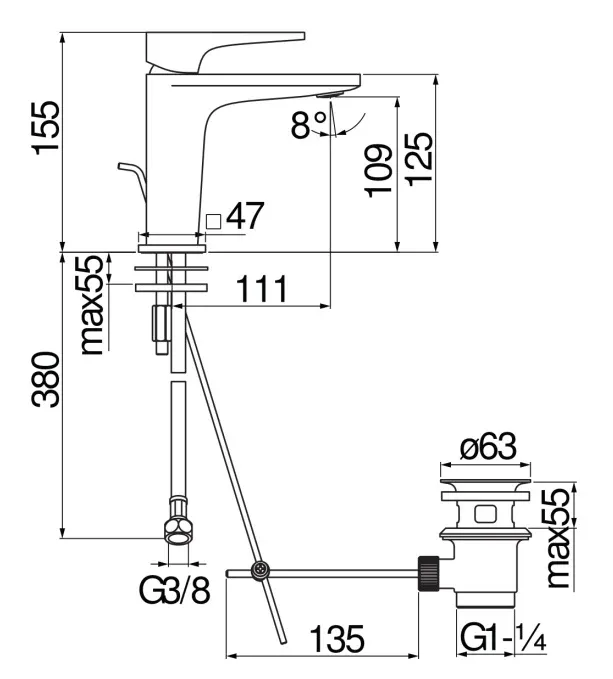 Смеситель для раковины Nobili Seven SE124118/1BM Velvet black
