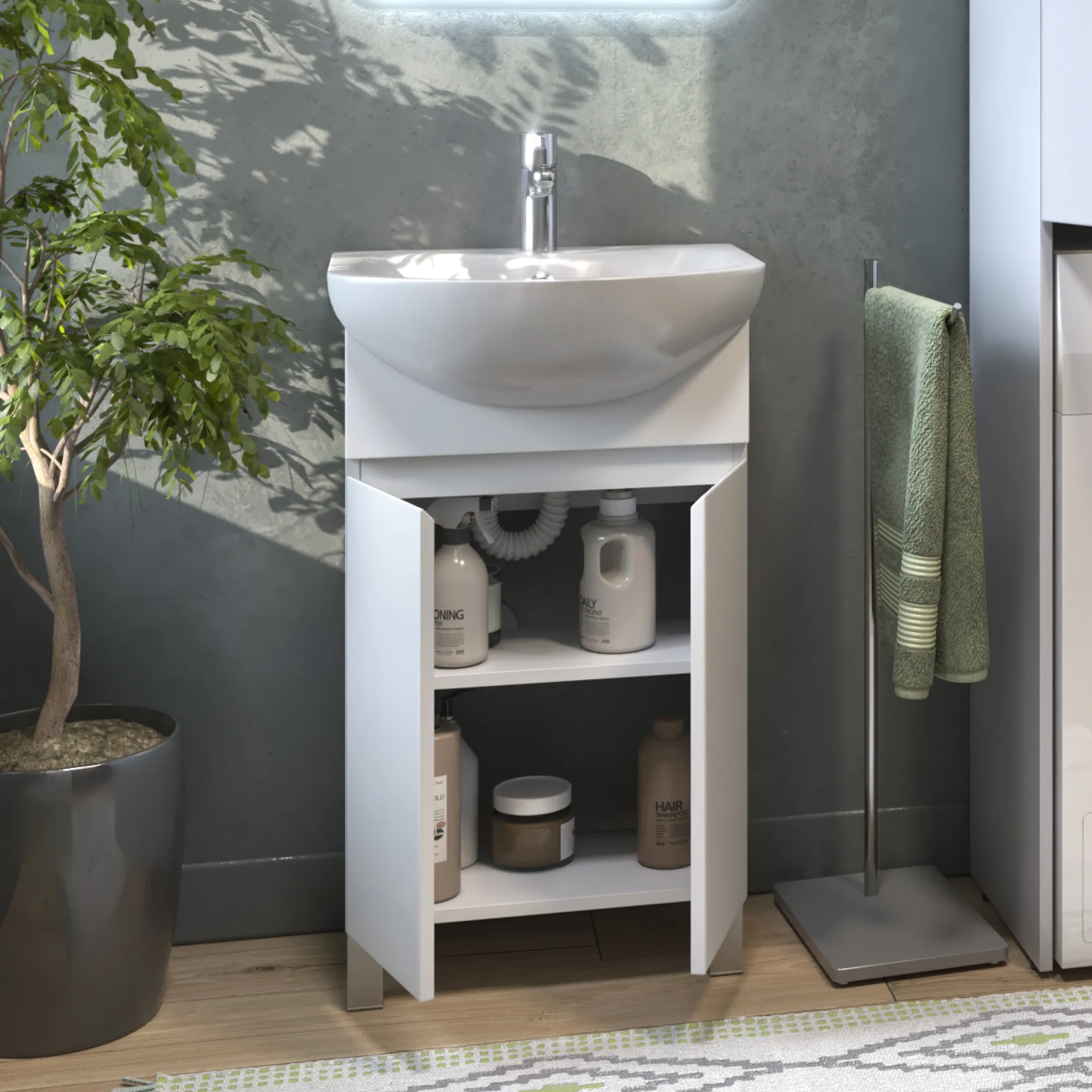 Тумба с раковиной напольная VIGO Wing tn.WIN.BAL.50.2D белый, 50 см