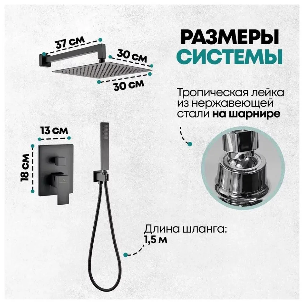 Душевая система встраиваемая (без излива) Grocenberg GB5089BL-3, черный