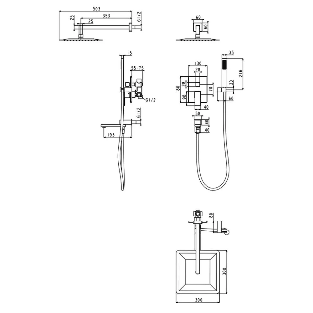 Душевая система встраиваемая Grocenberg GB5089GO-1, золото