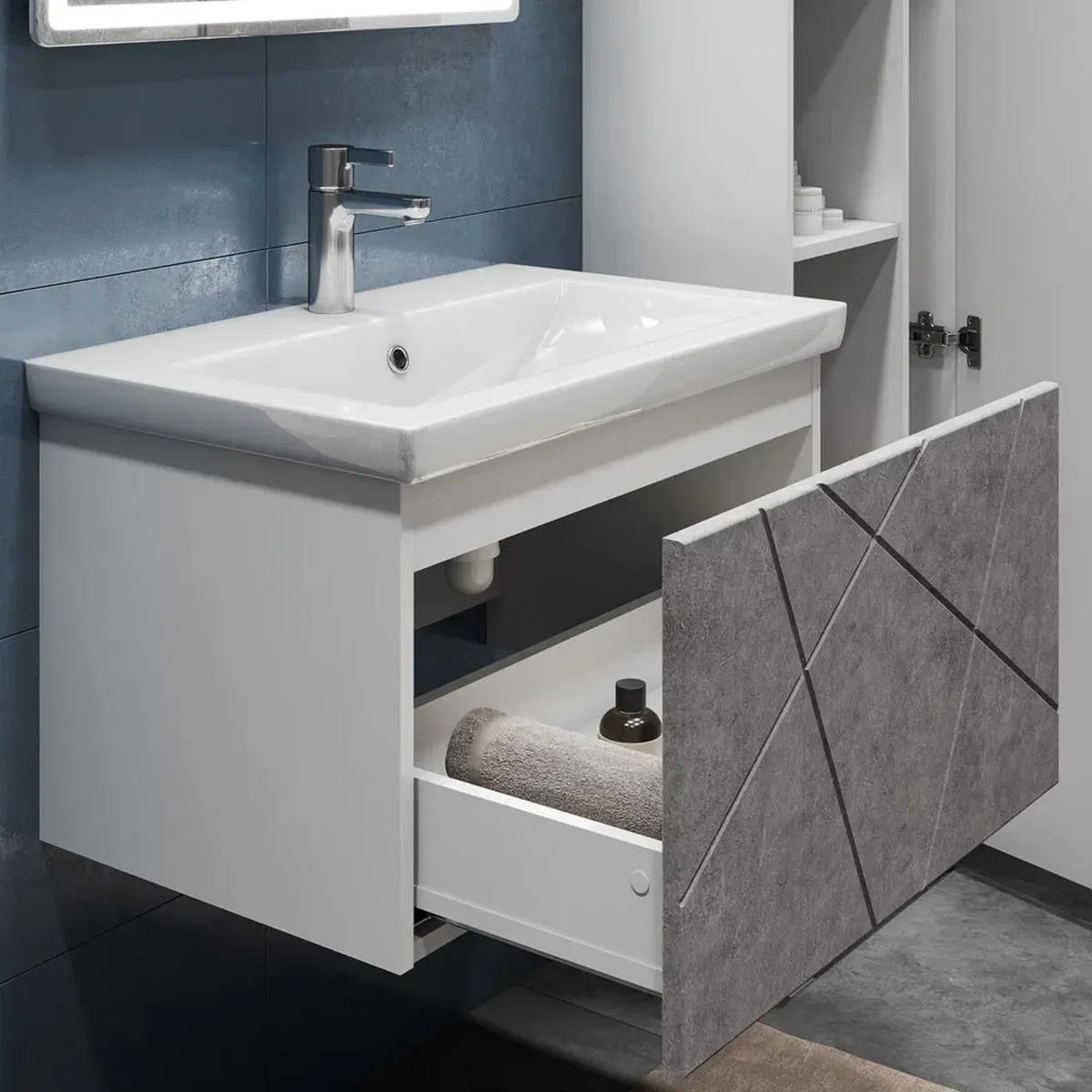 Тумба с раковиной подвесная VIGO Geometry 034 бетон, 70 см