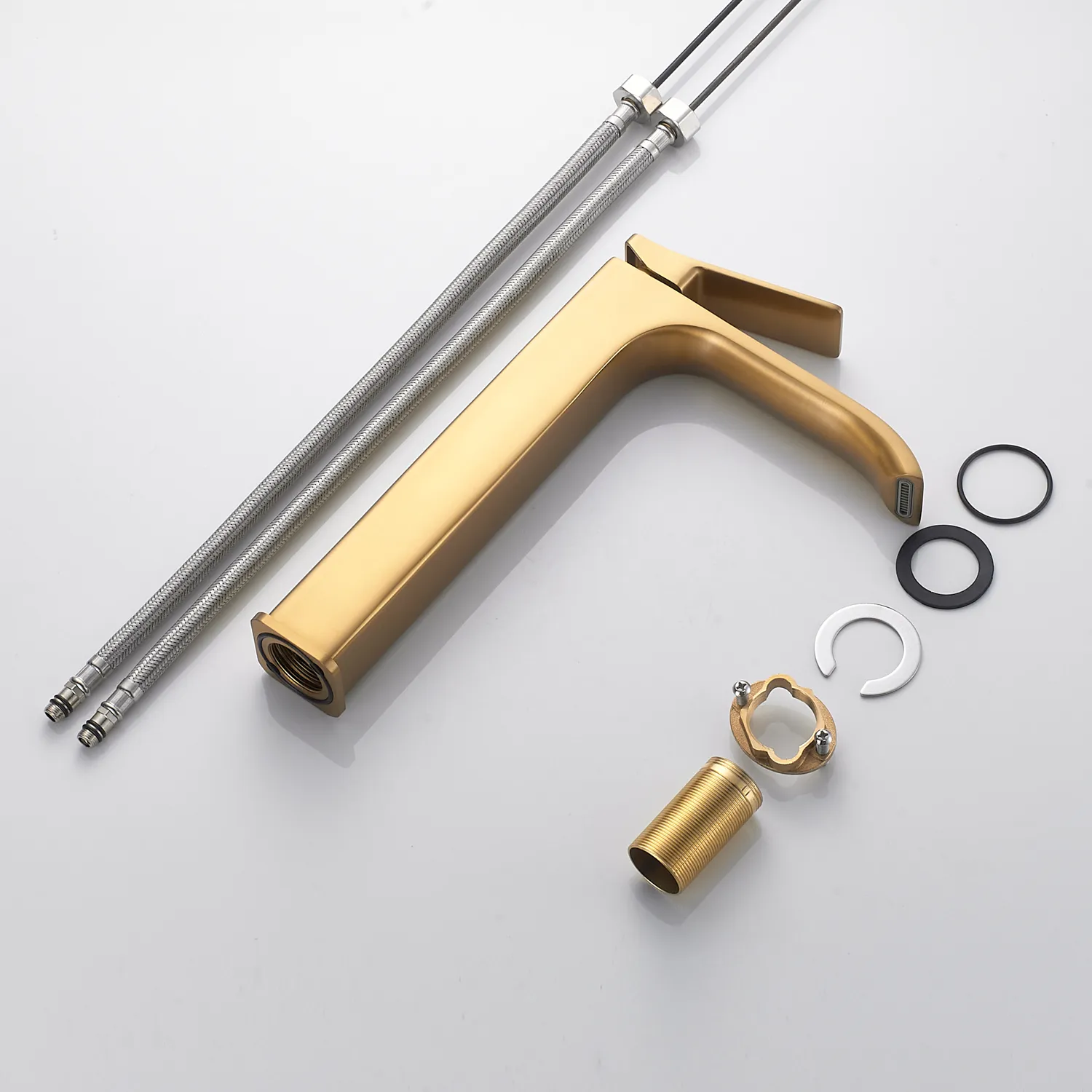 Смеситель для раковины высокий Shevanik S4011G, золотой сатин