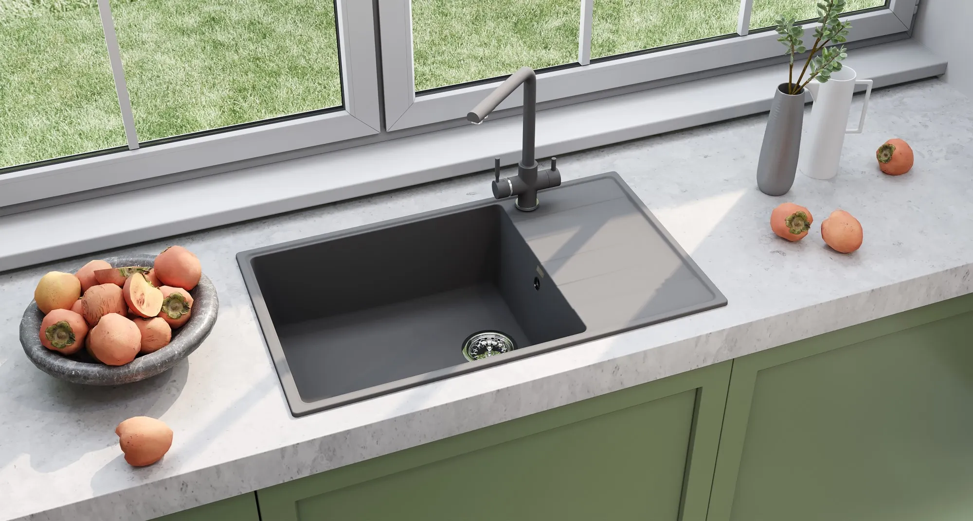 Кухонная мойка Ulgran Quartz Prima 860-09, мокрый асфальт