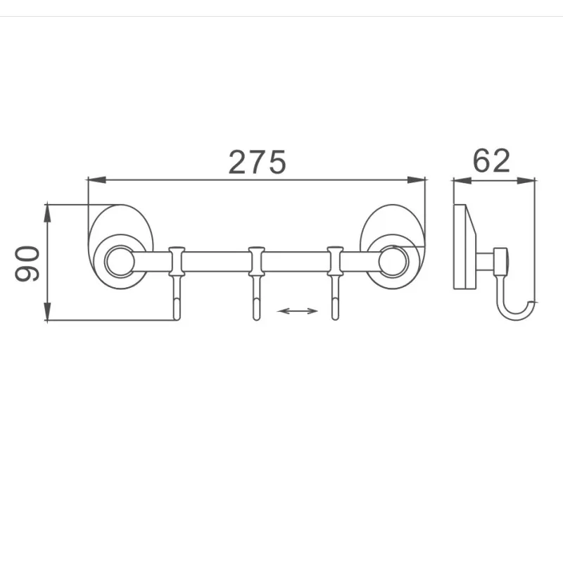 Планка с крючками для полотенец D-Lin D201855-3, хром