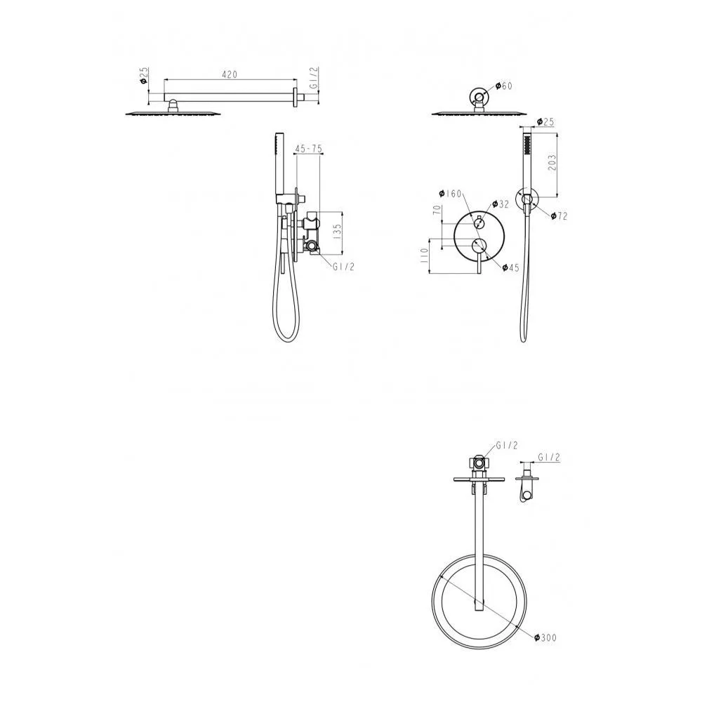 Душевая система встраиваемая (без излива) Grocenberg GB5099BG-3, графит