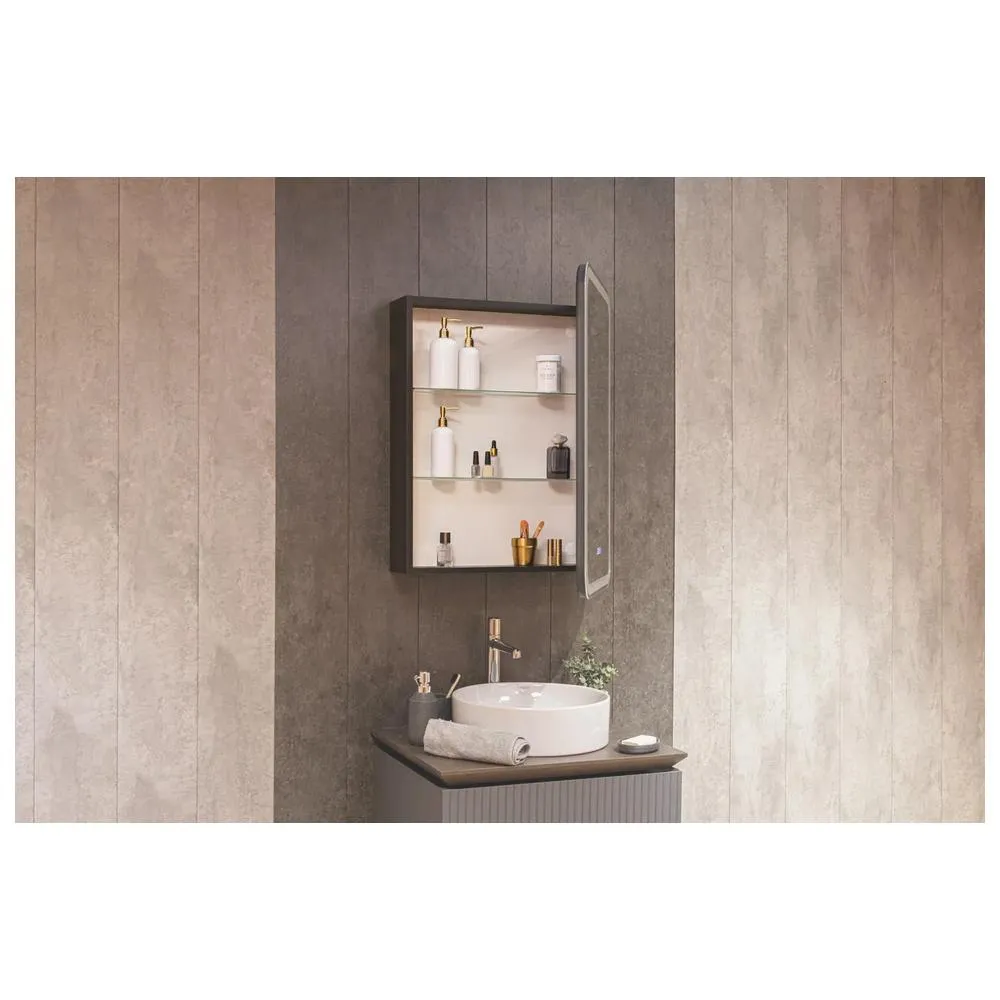 Зеркало-шкаф Silver Mirrors Фиджи-Антрацит 60 - 3.2 правый (часы, ТХ, подогрев, сенсорный выкл)