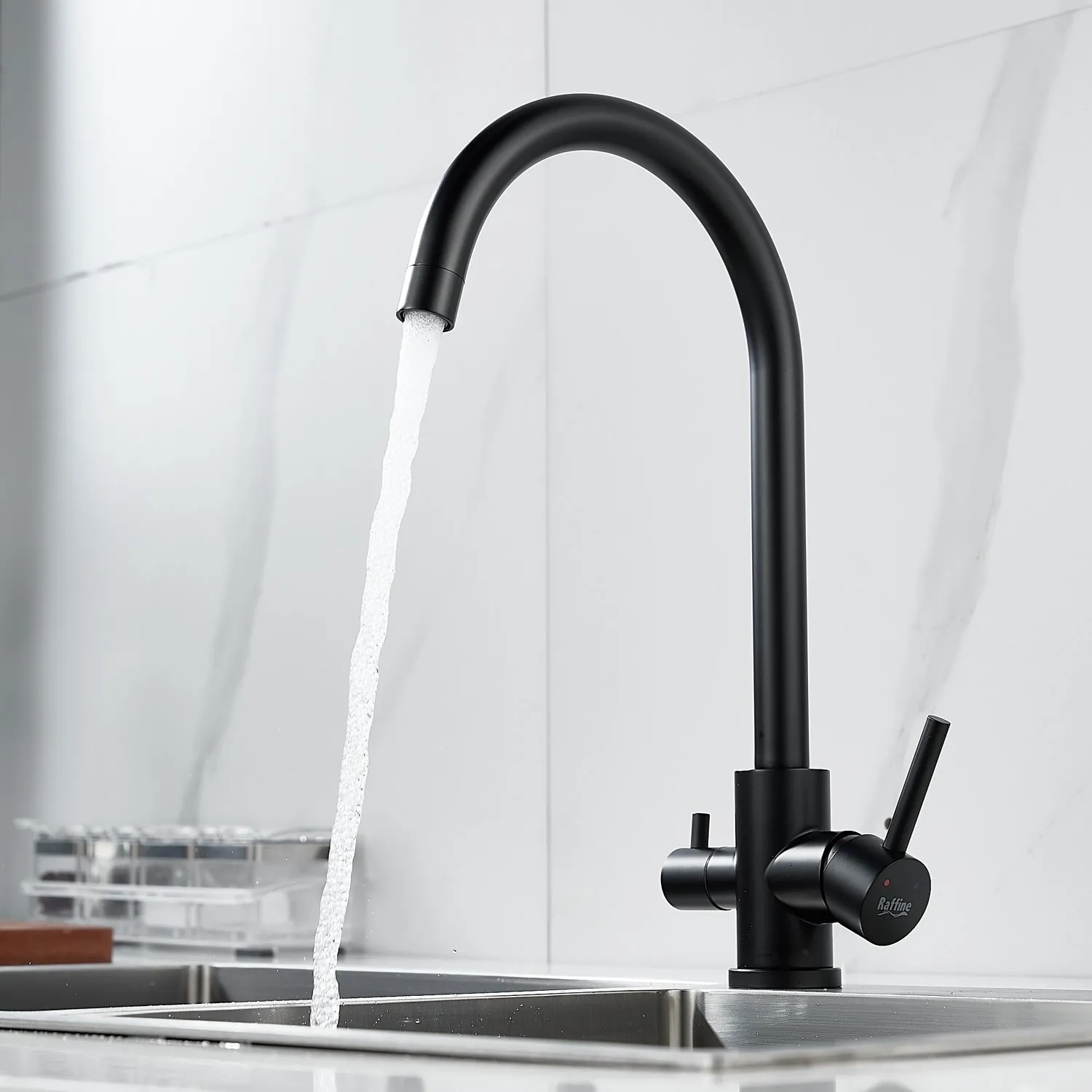 Смеситель для кухни с подключением фильтра воды Raffine F108H, черный