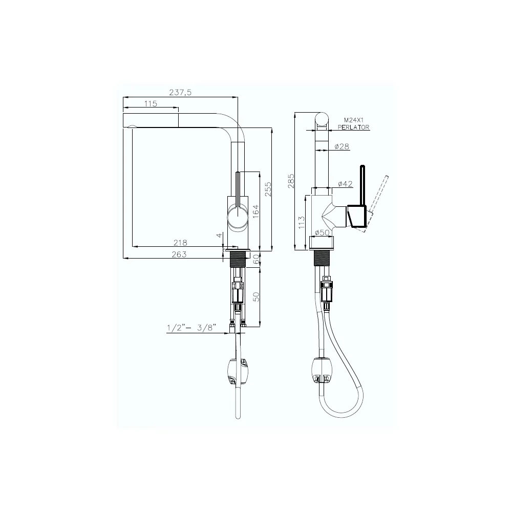 Смеситель для кухни с выдвижным изливом Rivelato Ledro 9022208, хром/антрацит