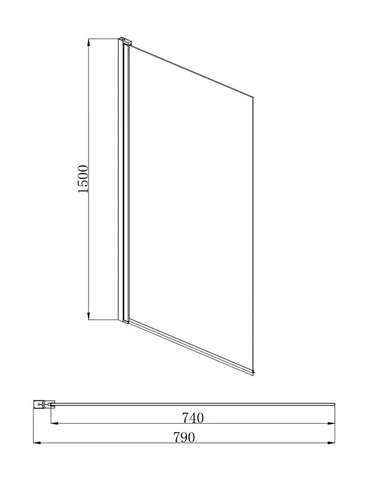 AQ DEL SBA 08015GM Шторка на ванну, одноэлементная, поворотная 800X1500 профиль оружейная сталь, стекло прозрачное