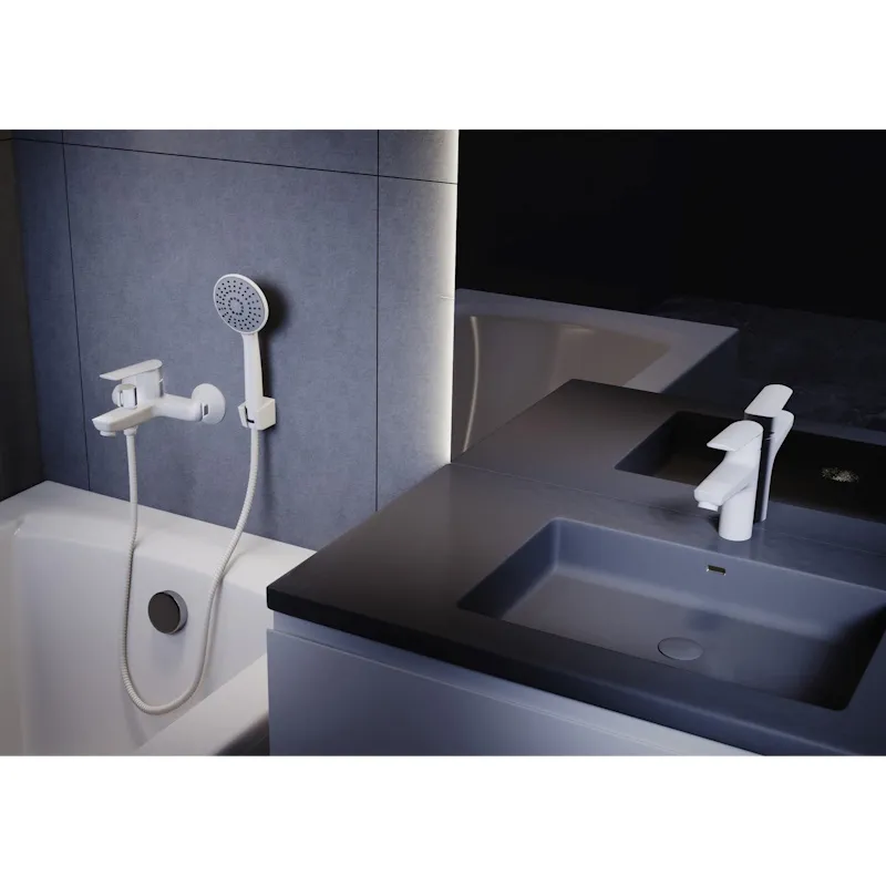 Смеситель ESKO "Lagos White" для ванны, короткий излив, c аксессуарами (LG54W)