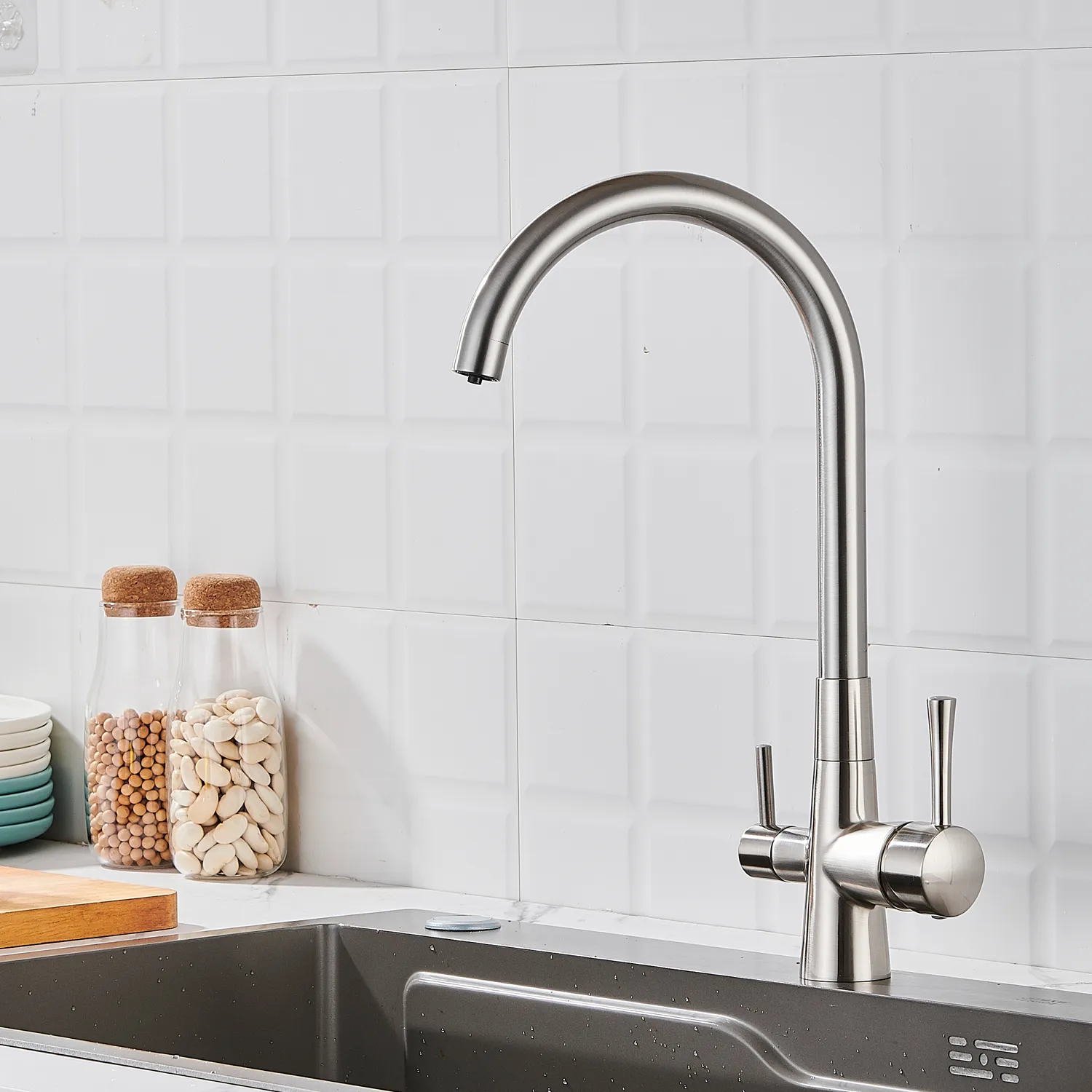 Смеситель для кухни с подключением фильтра Shevanik S428L, сатин