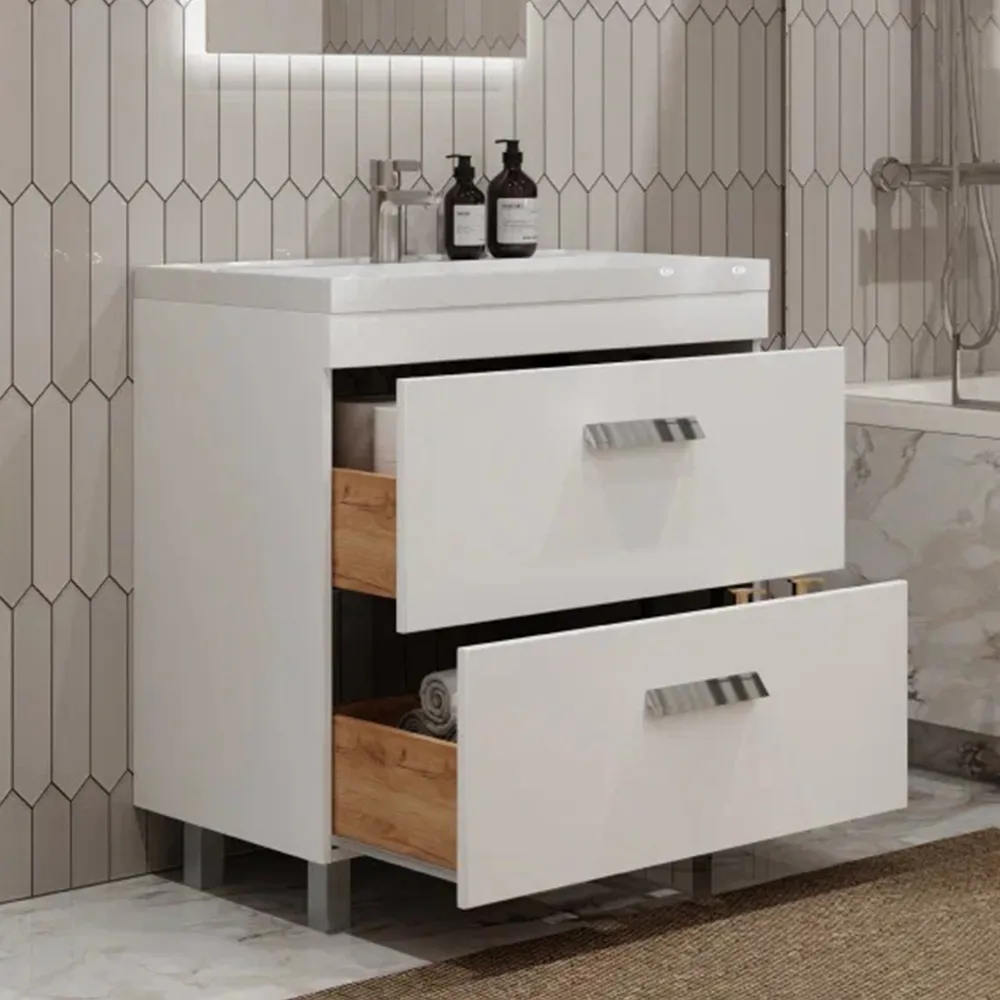 Тумба с раковиной напольная Velvex Orlando tn.ORL.CLA.80.2Y белый матовый, 80 см