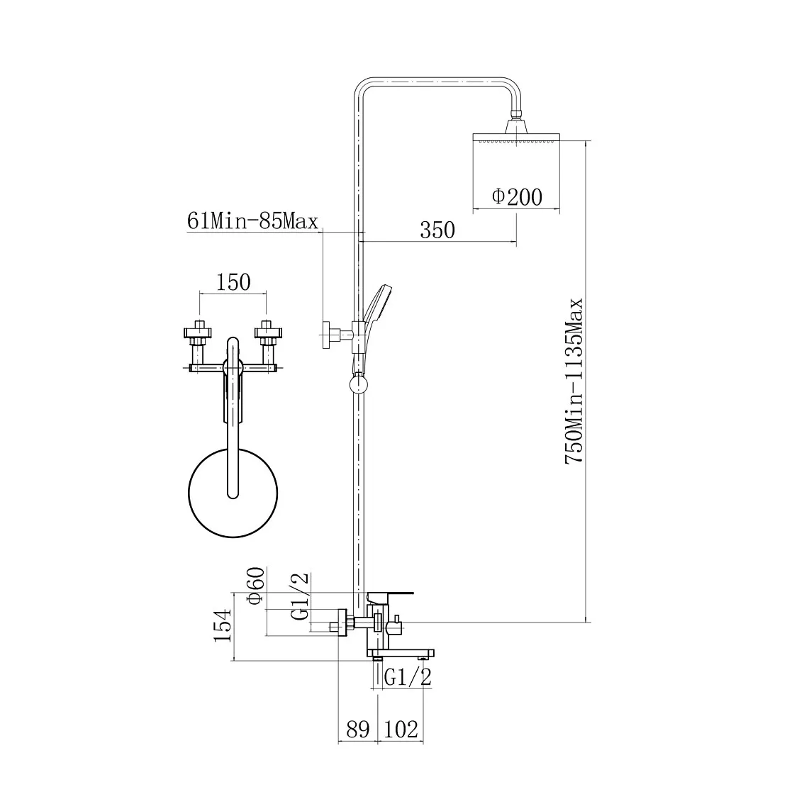 Душевая система D-Lin D10A20, черный