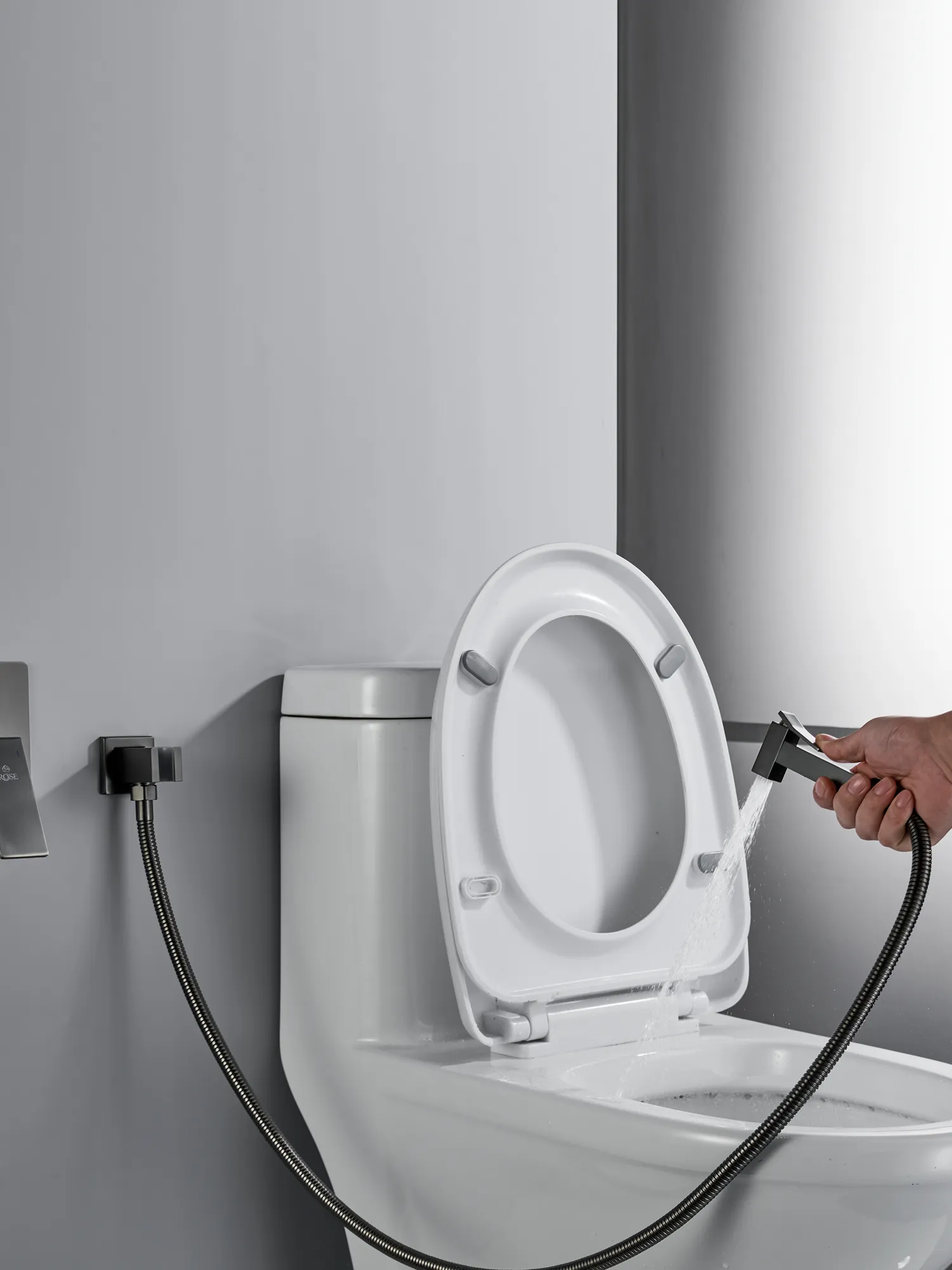 Гигиенический душ со смесителем Rose R2805T, оружейная сталь