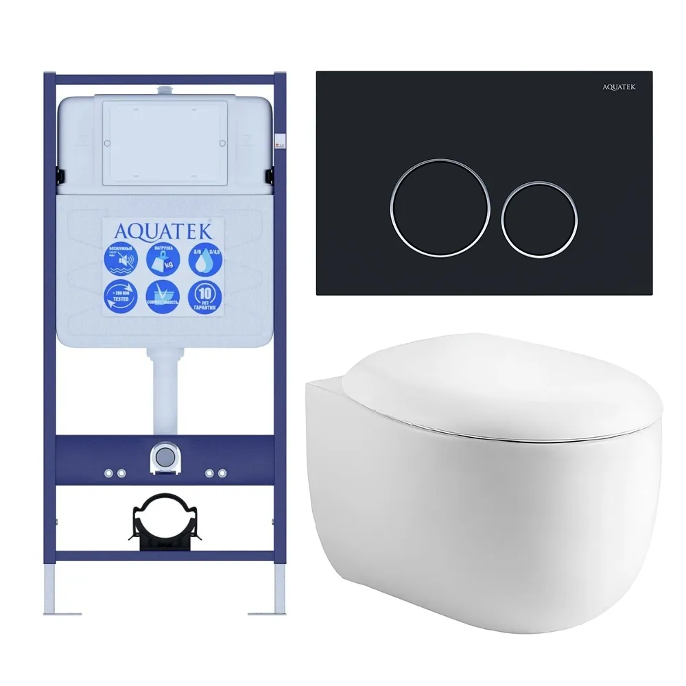 SET AQUATEK АЛЬТАИР-020 4в1 (рама AQUATEK Standard INS-0000012+крепеж KKI-0000002+клавиша KDI-0000020+унитаз АЛЬТАИР AQ1980-00 с тонким сиденьем soft-