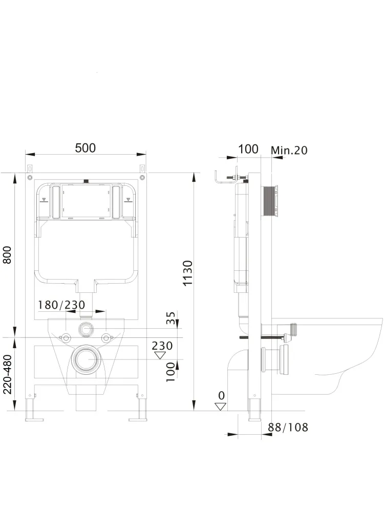 Set AQUATEK ЕВРОПА T-020 4в1 (рама INS-0000012 + крепление KKI-0000002 + кнопка KDI-0000020 + унитаз ЕВРОПА AQ1106T-00 с крышкой sc)