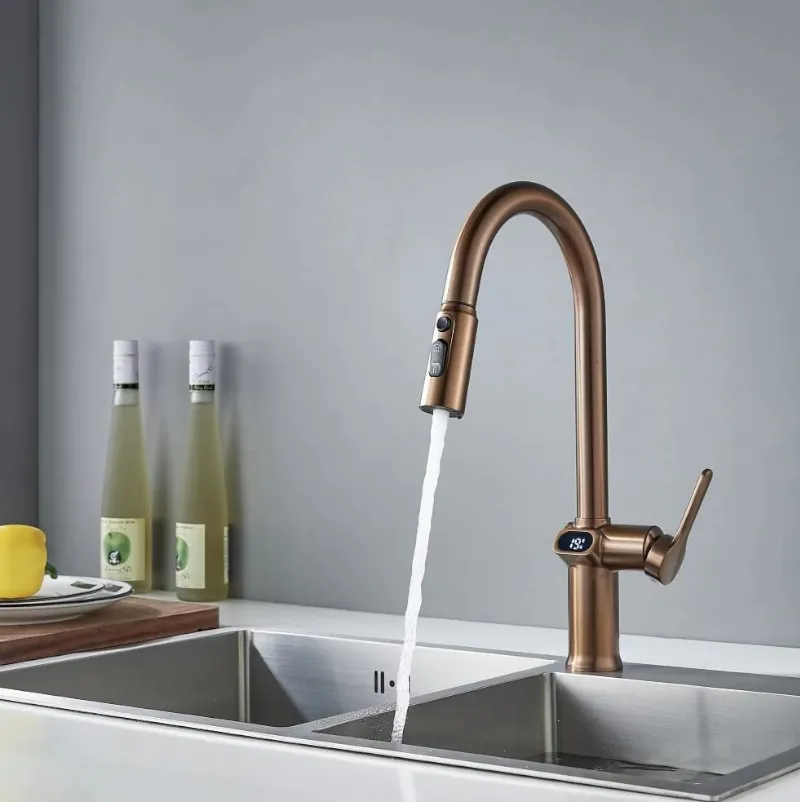 Смеситель для кухни с индикатором температуры Knotlor KN-100/RB, бронза