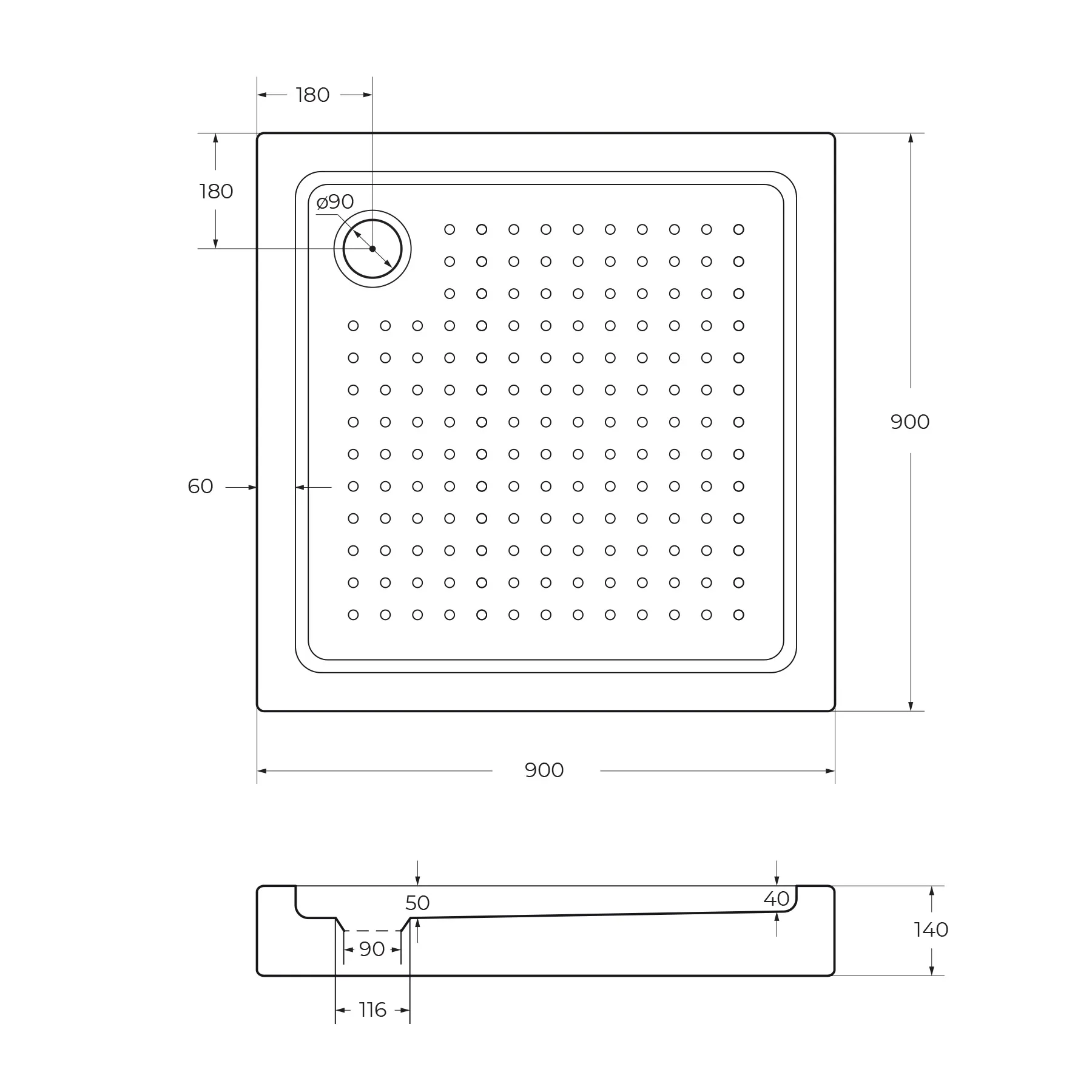 Акриловый поддон Cezares 900х900 мм, белый (TRAY-A-A-90-15-W0)