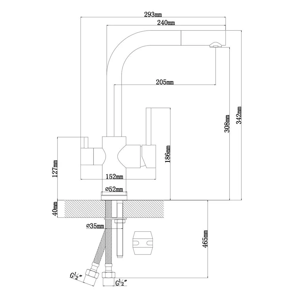 Смеситель для кухни с выдвижным изливом и подключением фильтра Florentina КРИСТАЛЛ 333.32H.2123.207, монблан