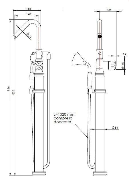 Смеситель для ванны и душа Nicolazzi Freestanding, латунь позолоченная (S3441 GB 45IN)