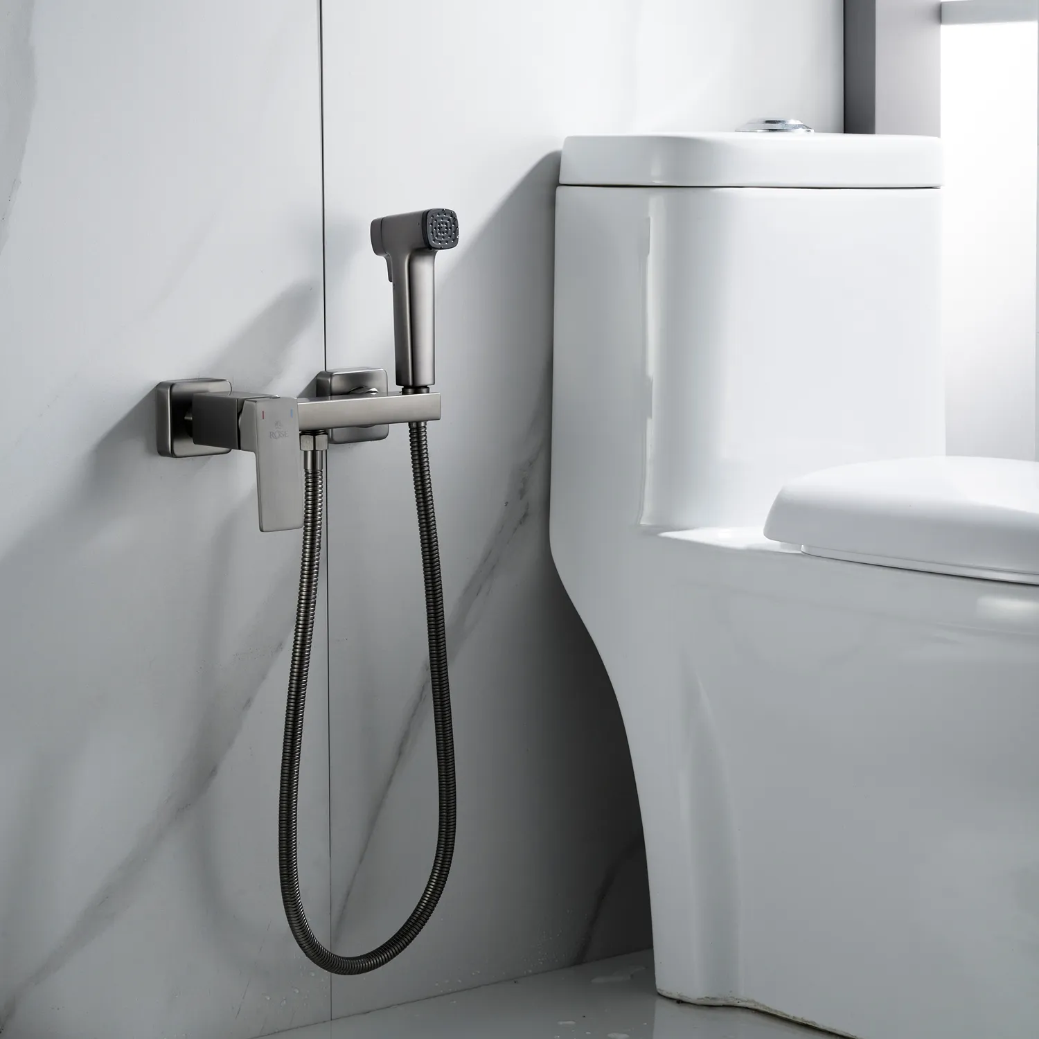 Гигиенический душ со смесителем Rose R2805T-1, оружейная сталь