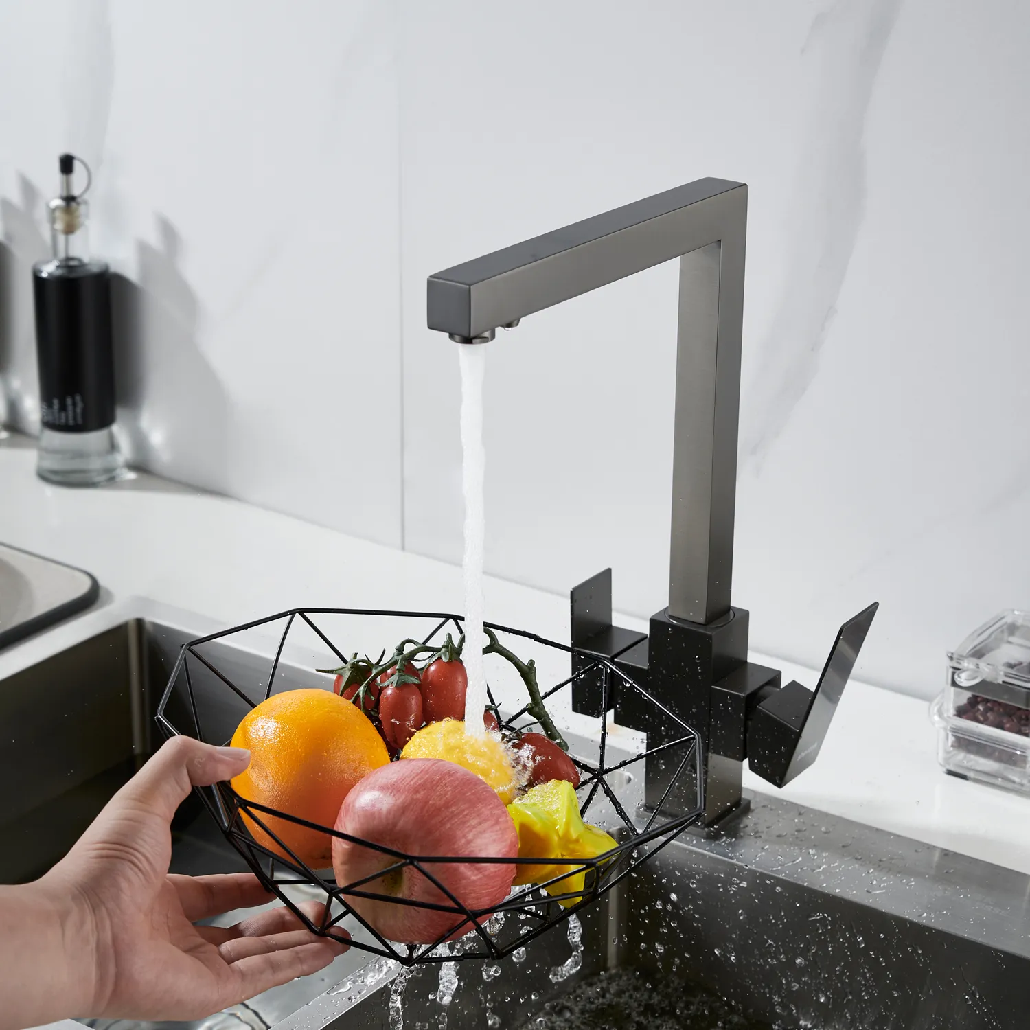 Смеситель для кухни с подключением фильтра Shevanik S148T, оружейная сталь