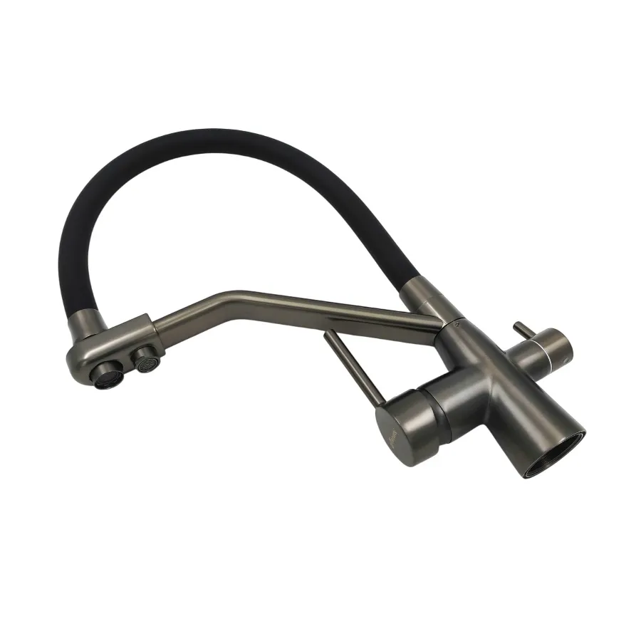 Смеситель для кухни с гибким изливом и подключением фильтра Maretti Eleganza EN31RGF14, оружейная сталь