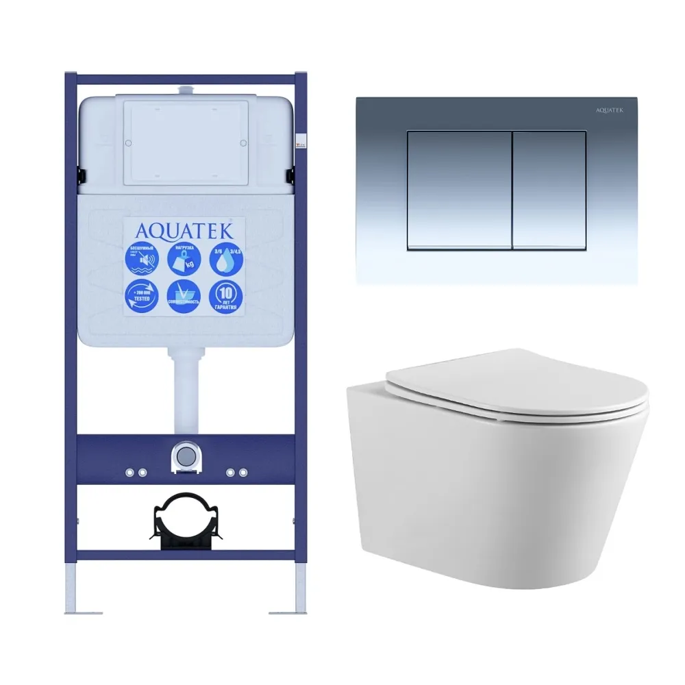 Set AQUATEK ВЕГА (рама AQUATEK Standard INS-0000012 с звукоиз.прокладкой+крепеж KKI-0000002+кнопкаKDI-0000010+унитаз ВЕГА AQ1905-00 с крышкой-сиденьем