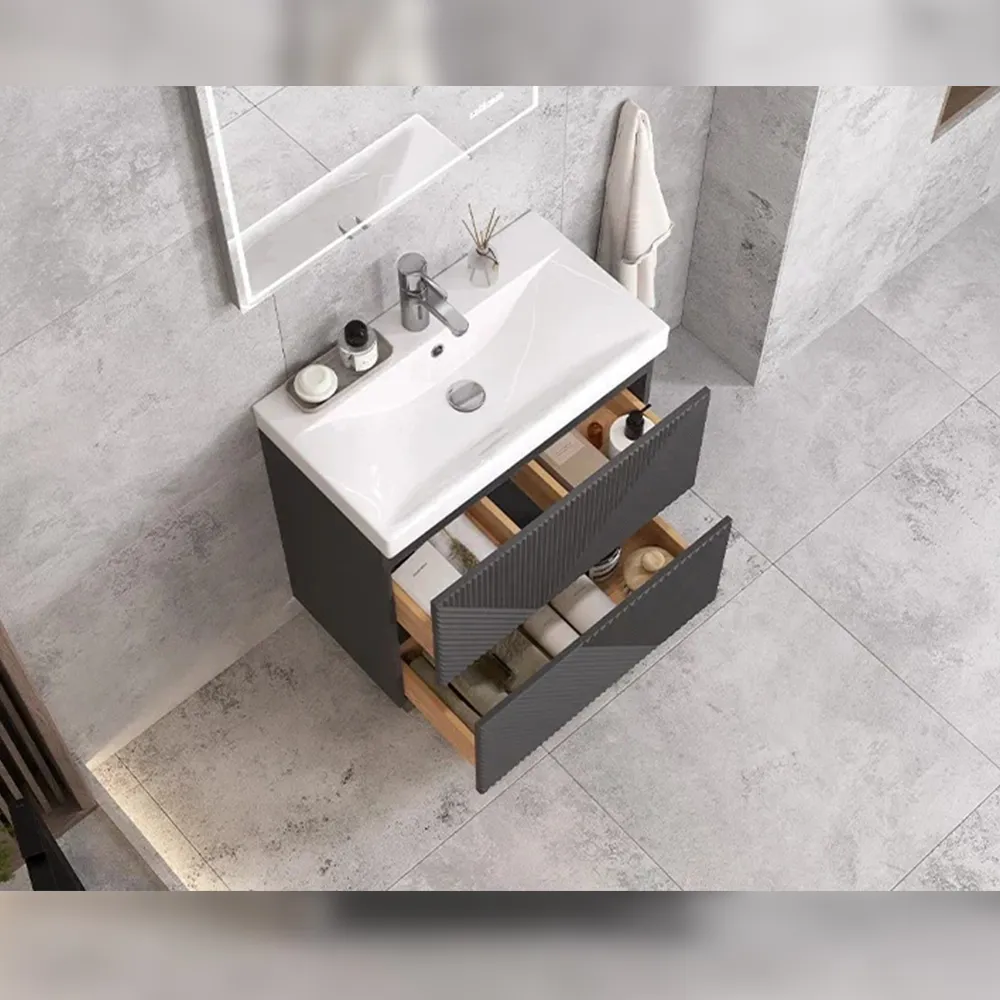 Тумба с раковиной напольная Velvex Edge tn.EDG.9696.70.2Y графит, 70 см