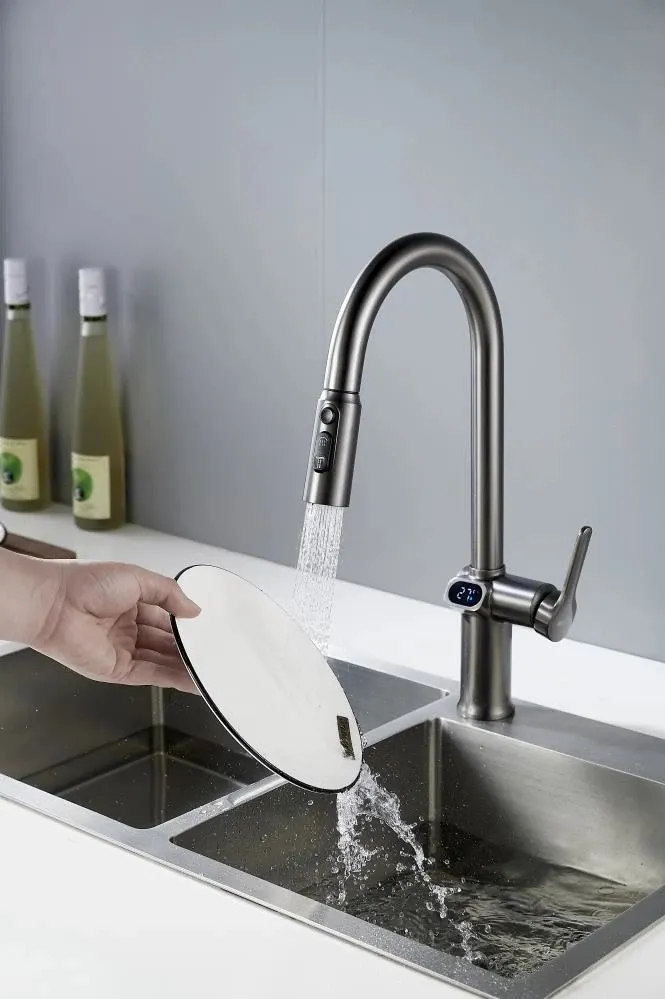 Смеситель для кухни с индикатором температуры Knotlor KN-100/GM, вороненая сталь